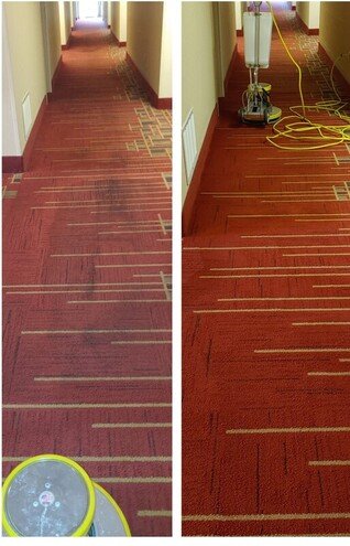 Commercial hallway carpet before and after encapsulation cleaning